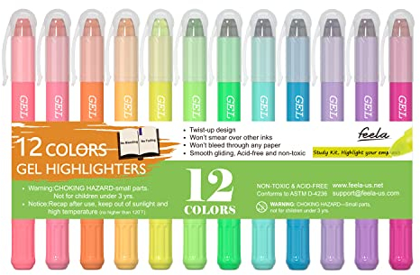 feela Bibel Textmarker Set, Bibel Marker Stifte in 12 Farben, ungiftige und hochwertige Gel Highlighter Pen, Bibelmarker perfekt zum Hervorheben von Tagebuch, Bibel oder Notizbuch in Schule, Büro