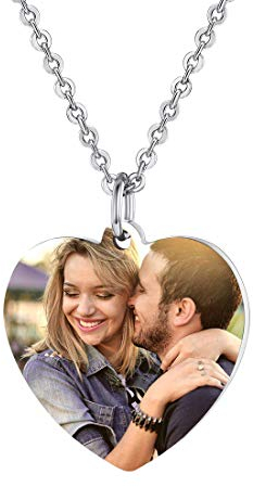 U7 Collier Femme Coeur Porte Photo Personnalisable Acier Pendentif Personnalisable Prénom Gravé Saint Valentin