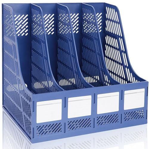KXF Sturdy HIPS Plastic A4 File Organiser Desktop Organizer Documents Magazine Folder Holder Office Desk Kitchen Storage Box Bookshelf Rack Dividers 4 Compartments File Frame Cabinet For Home School