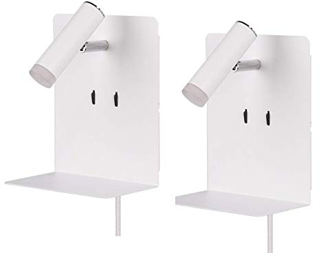 meineWunschleuchte 2er Set Wandstrahler mit schwenkbarem Leselicht und USB Anschluss, Weiß