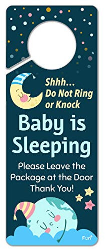 FunPlus Baby Sleeping Sign - Do Not Knock or Ring - Plastic Door Knob Hanger Sign