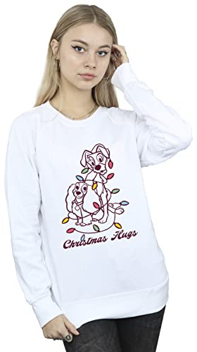 Disney Women's Lady And The Tramp Lady Spaghetti Heart Sweatshirt White Medium