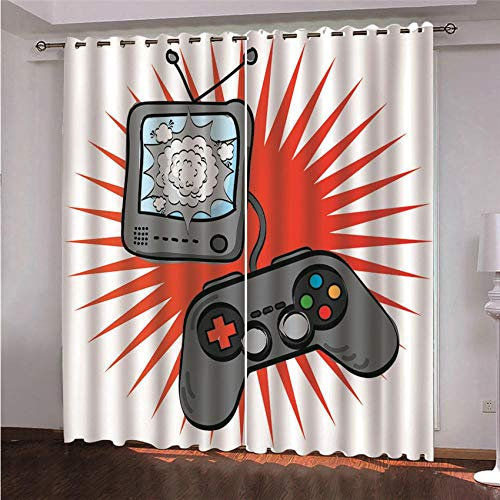 BVWSBGF Jungenzimmer Gardine Verdunklungsgardine 2 Stück 70x183cm Cartoon-Spielekonsolenmuster vorhänge Blickdicht Thermo Vorhang Kälte- und Wärmeisolierung Dekorieren Sie das Schlafzimmerfenster