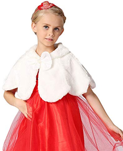 Cozomiz Mädchen Prinzessin Schal Kunstpelz Bolero Jacke Blumen Mädchen Bolero Achselzucken Zubehör Prinzessin Kap Party Hochzeit Ankleiden Large Weiß 2-3 Jahre Weiß
