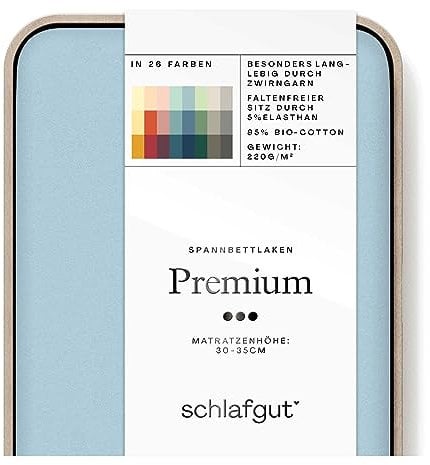 Schlafgut Premium Spannbettlaken 180x200cm bis 200x220cm Blue Light, Spannbetttuch aus weicher Biobaumwolle