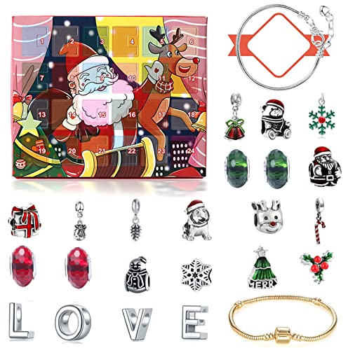 Adventskalender 2025 Teenager MäDchen, Adventskalender Schmuck MäDchen, Countdown-Zähler, 2 Armbänder 22 Perlen 24 Tage