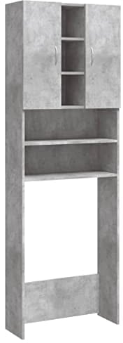 vidaXL Waschmaschinenschrank mit 2 Türen 9 Fächern Badmöbel Badschrank Badregal Badezimmerschrank Hochschrank Schrank Betongrau 64x25,5x190cm