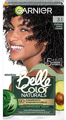 Garnier - Permanente Haarfarbe ohne Ammoniak - 90% natürlichen Ursprungs Inhaltsstoff - Vegane Formel - Belle Color Naturals - Farbe: dunkles Aschbraun (3.1)