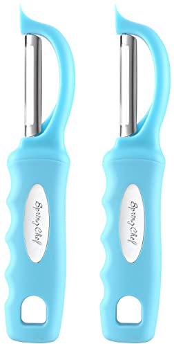 Spring Chef Premium Stainless Steel Vegetable Peeler for Kitchen, Dishwasher Safe Potato Peelers with Non-Slip Handle, Peel Apple, Fruit, Veggie, Carrot, Mango - Set of 2 - Aqua Sky
