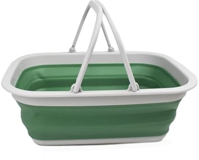 SAMMART 9.2L Collapsible Tub with Handle - Portable Outdoor Picnic Basket/Crater - Foldable Shopping Bag - Space Saving Storage Container… (Grey/Dark Sea Green)
