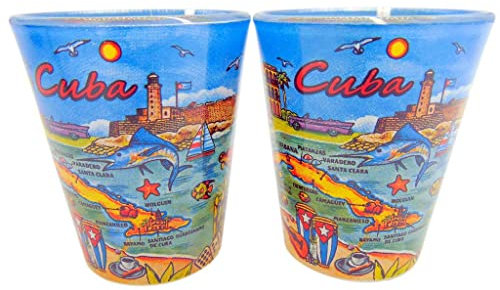 Westmon Works Kuba Souvenir Schnapsglas Set Kubanische Gläser mit Havanna bei Sonnenuntergang, 2 Stück