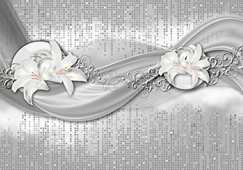 wandmotiv24 Fototapete abstrakte Lilien grau silber, 200 x 140cm - selbstklebende Vliestapete 150g, Wanddeko, Wandbild, Wandtapete, Blume, Ornament, M0524