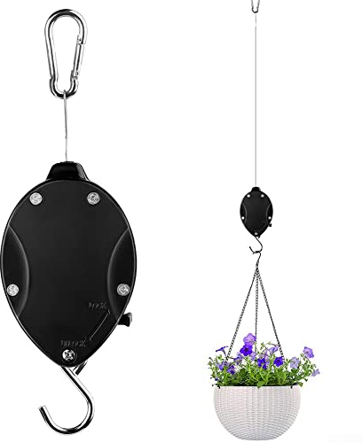 2 Stück Einziehbar Pflanzenrolle Haken Ampelaufzug Blumenampel Riemenscheibe Blumenkorb Deko Teleskop Haken einziehbare Hängekorb-Riemenscheibe, zum Herunterziehen, für Pflanzen, Hof, Blumen, Haken