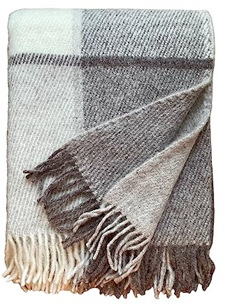 JOWOLLINA WOOLONLY 100% Lammwolle Wolldecke Plaid Karo Schottenmuster Tartan (Solid Sand, 175x210 cm)