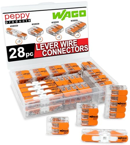WAGO 221 Lever Nuts 28pc Compact Splicing Wire Connector Assortment with Case | Includes (8X) 221-2401, (8X) 221-412, (8X) 221-413, (4X) 221-415