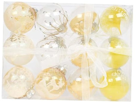 Folpus 12Pcs Christmas Balls Ornaments Christmas Baubles Christmas Tree Hanging Decorations, Yellow