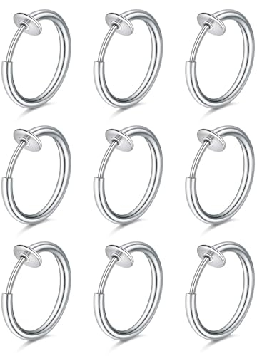 FECTAS 9Stk Fake Nasen Lippen Ohrring Ring Hoop Edelstahl Non Pierced Clip On Piercing Körperschmuck