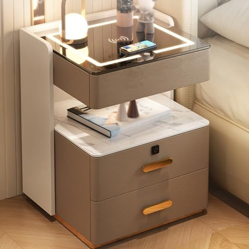 Intelligenter Nachttisch mit Ladestation, Smart Nachttisch mit 3 Schubladen Und Offenem Stauraum, Nachtschrank mit Induktionslichtern Und Schlössern for Den Menschlichen Körper ( Size : 40x40x58cm )