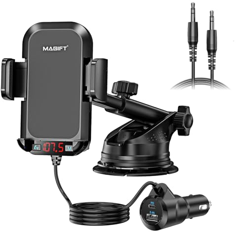 Bluetooth 5.3 FM Transmitter for Car/Car Bluetooth Transmitter with Phone Holder Bluetooth Car Adapter PD 30w & QC 3.0 Fast Car Charger Supports TF SD Card 64G 3.5mm AUX Input Support Drive PlayMusic