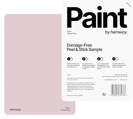 Hemway - Peel & Stick Sample for Our Chalk Based Furniture Matt Paint - Candy Floss Pink | A5 Damage-Free, Accurate Colour Swatch | Test Our Chalky Matt Shabby Chic Finishes for Interior Decor