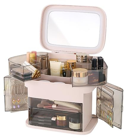 Make Up Organizer Multifunktion Kosmetik Beauty Aufbewahrung Box mit Tragegriff Schubladen Deckel Tragbare Schmuck Waschtisch Display für Schminktisch Pinsel Skincare Haar-Accessoire Arbeitsplatte