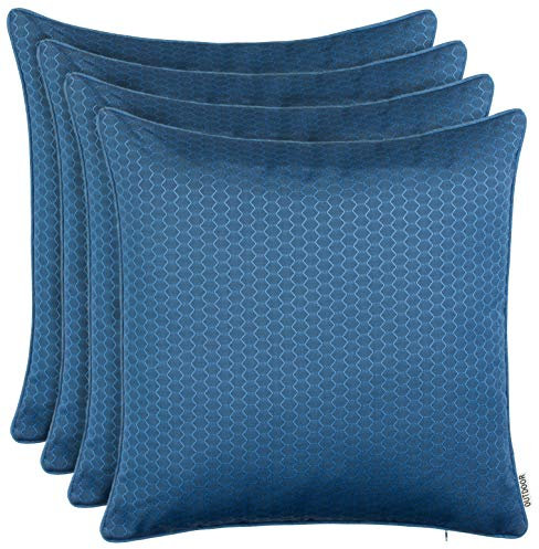 Brandsseller 4er Set Outdoor Kissenbezüge 45x45 cm – Wetterfeste Zierkissenbezüge in Wabenstruktur – Wasserabweisende Dekokissenbezüge mit Reißverschluss für Garten, Balkon & Terrasse – Blau