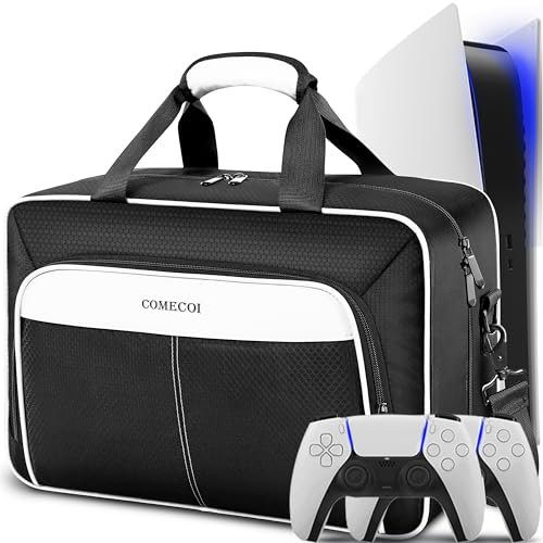 COMECOI Carrying Case for PS5, Travel Case for PS 5 Protective, Large Capacity Storage Bag Compatible with Playstation 5 Disk/ Digital Edition Console, Controllers, Game Cards, Accessories, White