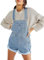 Sukany Women's Casual Denim Overall Shorts Loose Adjustable Straps Dungarees Bib Jeans Shortalls Rompers Pants Light Blue L