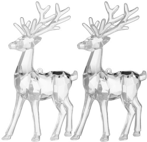 FOMIYES 2 Stück Weihnachts-Elch-Figuren Acryl-Weihnachtshirsch-Skulptur Ornamente Kristall-Rentier-Statuen Für Heimbüro-Tischdekorationen