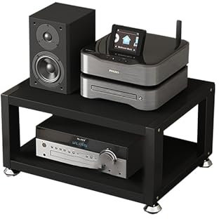 Media Stand Audio Rack Portable Media Storage Rack AV Media Stand Corner Shelf Stereo Racks and Stands with Storage Shelves for Living Gaming Recording Room Meeting Room Bedroom.(Black,40x35x23cm)