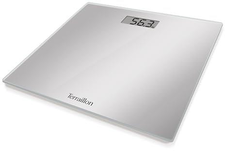 TERRAILLON - Personenwaage TSQUARE Silver – kompakt und ultraflach 26 cm x 26 cm – großes LCD-Display, Kapazität 180 kg – Skala 100 g – Silber