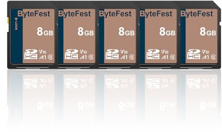 ByteFest Carte SD 8Go Lot de 5, Cartes SDHC Mémoire SD Classe 10, A1, U1, V10, pour Appareil Photo, DSLR, Photographe Professionnel