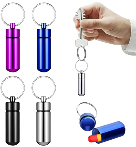 4 Pièces Boîte à Pilules Petite avec Porte-Clés,Mini Pilulier de Poche, Petites Boîtes à Pilules de Poche en Aluminium,Pilulier Portable et étanche,pour les Voyages et les Activités en Plein Air