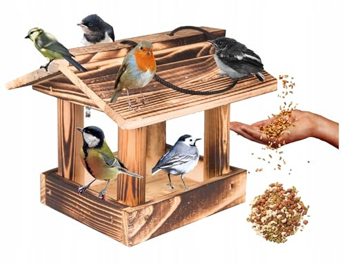 Ecodeco Wetterfest Vogelhaus zum Aufhängen Holz Verkohlt