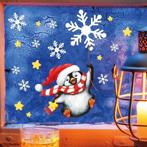 Wandtattoo Loft Fensterbild Weihnachten Winter Pinguin Schneeflocken Kinderzimmer Fenster Weihnachtsdeko, 1. A4 Bogen