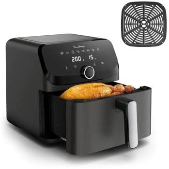 Moulinex Easy Fry Mega, Friggitrice ad Aria, Capacità Extra-Large 7.5 L, Fino a 8 Persone, 8 Programmi Preimpostati, Dimensioni Compatte, App con Ricette, Lavabile in Lavastoviglie, EZ855H, nera