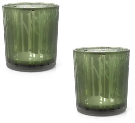 Pack of 2 Woodland Deer Green Glass Christmas Tealight Holders | Silhouette Frosted Glass Christmas Candle Holders | Xmas Tea light Votive Pots Candle Gifts - 8cm