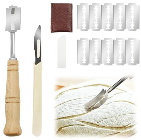 dellyy 2 Pezzi Coltello Pane, Taglierino per Pane, Coltello per Pane, Taglia Pane, con 10 Lame Taglierino, per Cuocere, Intagliare Modelli di Pane Crudo