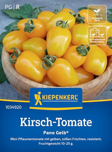 Kiepenkerl Kirsch-Tomatensamen Pano Gelb® 1034920 - mini Pflaumentomate - gelbe Früchte - süß - resistente Sorte - Saatgut, Samen Gemüse, Gemüsepflanzen