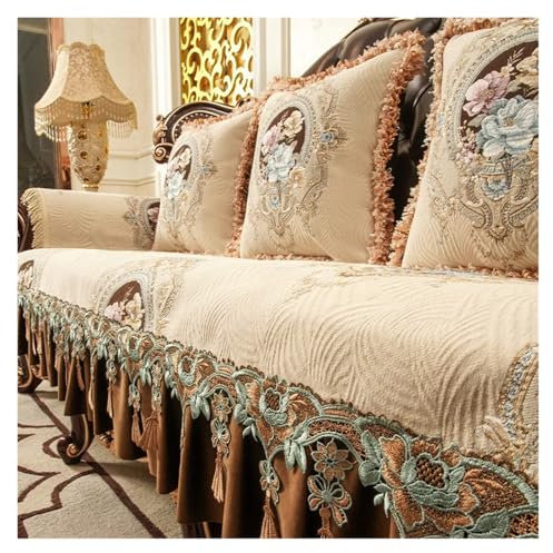 WJIAYAO Sofa überzug Spitzen-Sofabezug aus Leder, Couch-Schonbezug, Sessel-Lounge-Bezug(Beige,Seat cover-90x90cm)