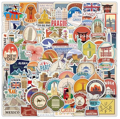Dreamil Vintage Reiseaufkleber 100 Stücke Koffer Aufkleber Set Wasserfest Retro Etiketten Sticker für Laptop Fahrrad Motorrad Skateboard Helm Auto (4–8cm)