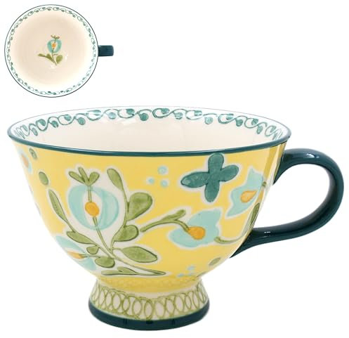 Lesser & Pavey Hand Painted Footed Mug for Home & Kitchen | Newly Designed Mugs for Tea & Coffee | Lovely Cup for Mens Gifts & Birthday Gifts for Women, Yellow