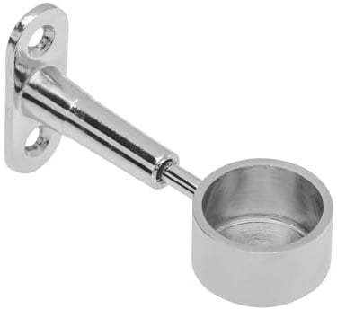 B2C Wardrobe Rail Round Hanging Chrome Gloss Tube 25mm End Supports Screws 3 Lengths Silver (1x Adjustable bracket)