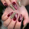 24pcs Long Coffin False Nails Gold Sequin Press on Nails Purple Red Ombre Fake Nails Burgundy Stick on Nails Removable Glue on Nails Acrylic Nail Tips Women Vintage Nail Accessories