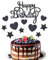 11 Pièces Decoration Gateau Anniversaire Noir, Happy Birthday Cake Topper, Topper Étoile Gateau Deco Gateau Coeur, Décoration de Gâteau pour Fille Garcon Fête Anniversaire Baby Shower Mariage (B)