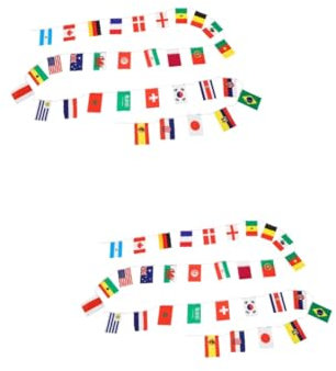 Abaodam 2 Sätze Wm-saite 2022 Flaggen Der Welt Fußball Streamer Teller Dekorationen Spiel Aufkleber Stift Fahnengirlande Trophäe Länderflaggen Internationales Flaggenbanner Polyester