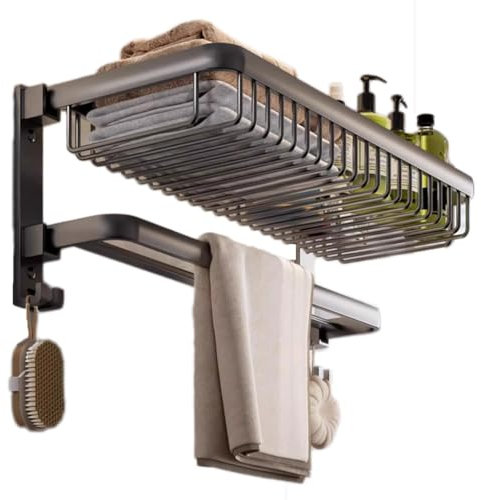Jewelry Doppelte Handtuchstange Faltbare Doppel -Handtuchhalter mit Handtuchstange und Haken mit wandmontierten mehrstreichen Handtuchschichten für Badezimmer für hängende Zubehör und