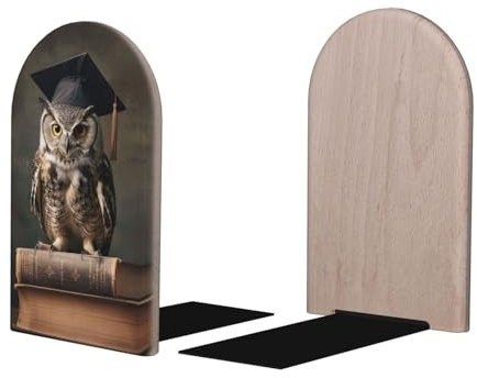 Mexpekil 1 paire de serre-livres en bois en forme de hibou pour étagères, support de livre robuste, organiseur antidérapant pour bureau, bibliothèque pour lecteurs