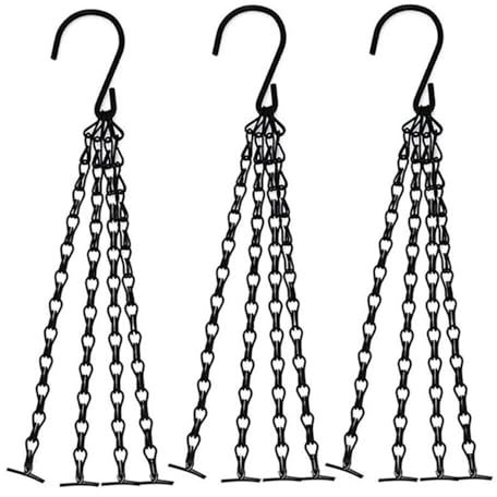 JUNHAO-SHOP 3 Pcs Hanging Basket Chains, 4 Strand 45 cm Metal Replacement Chains for Garden Porch Balcony Patio Plant Flower Decoration (Black)