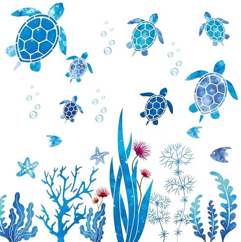 Meeresschildkröten-Vinyl-Wandaufkleber, 2 Stück Korallenfisch Wandaufkleber, Wasserdichte Wandtattoo Badezimmer, Fliesenaufkleber Bad Für Kinderzimmer, Innendekoration, Kindergarten, Aquarium
